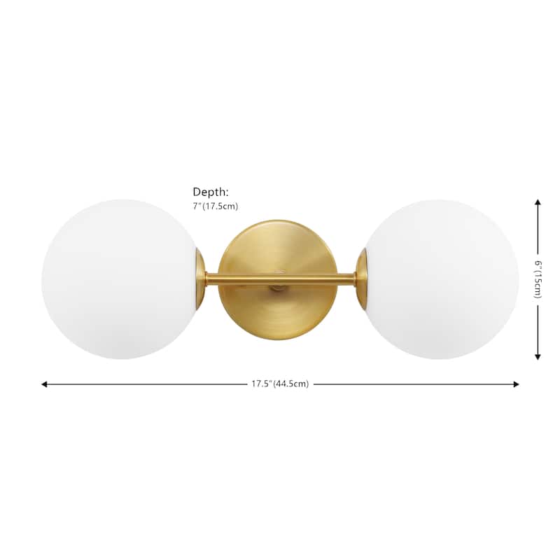 SAFAVIEH Rakhee 2-Light Globe Bathroom Vanity Wall Sconce (LED Bulbs Included) - 17.5 In. W x 7 In. D x 6 In. H - 18Wx7Dx6H
