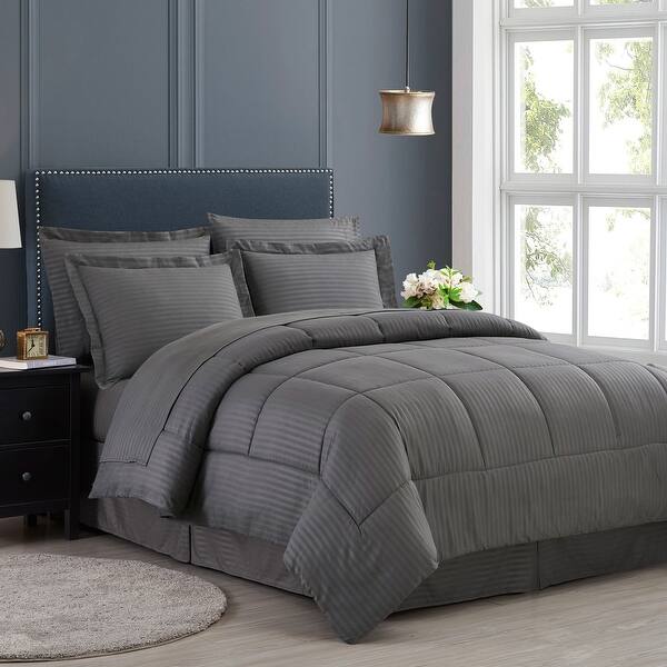 Soft Dobby 8-piece Striped Down Alternative Bed-in-a-Bag Set w/ Sheets