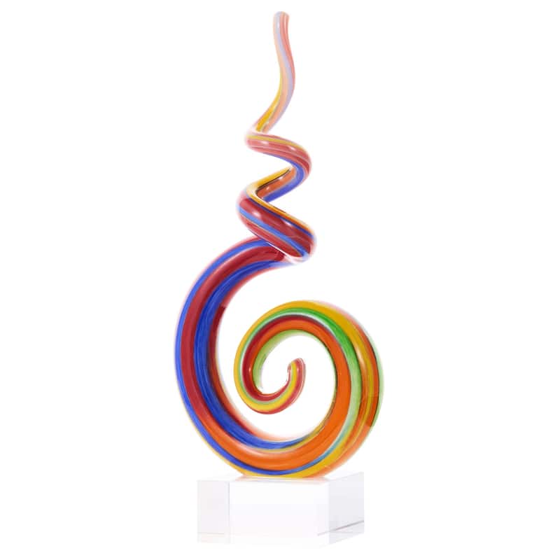 Luxury Lane Hand Blown Abstract Rainbow Swirl Art Glass Sculpture - Multi-Color - 9.5