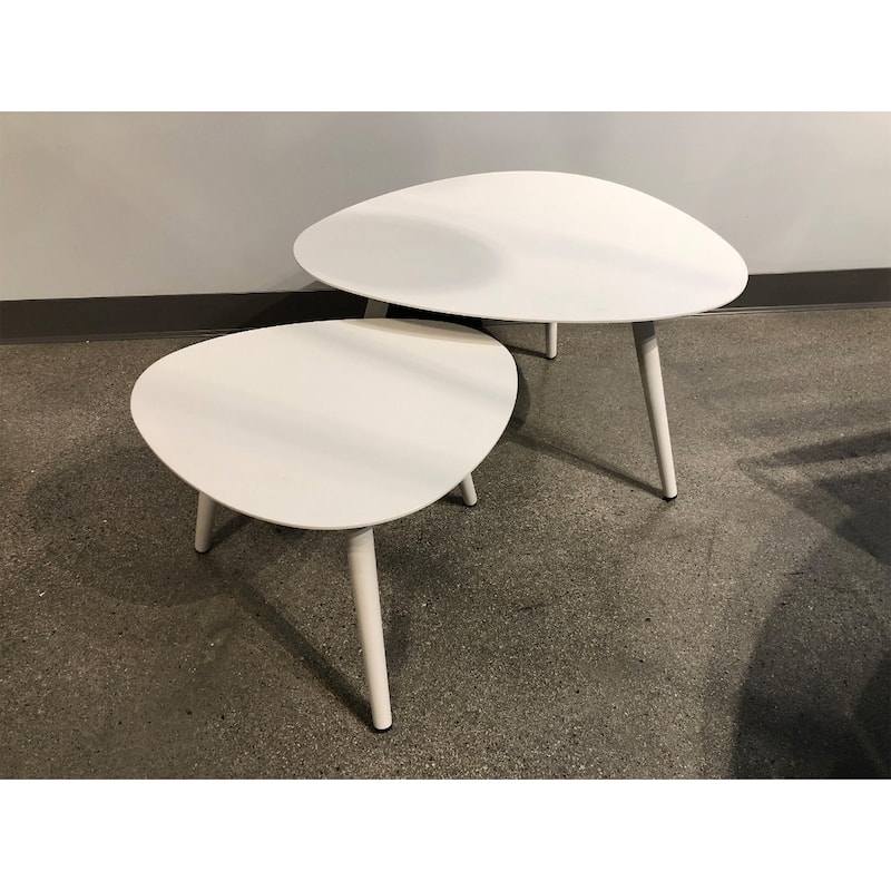 Small White Metal End Table Modern Triangle Side Table for Living Room - 17” x 19” x 14”