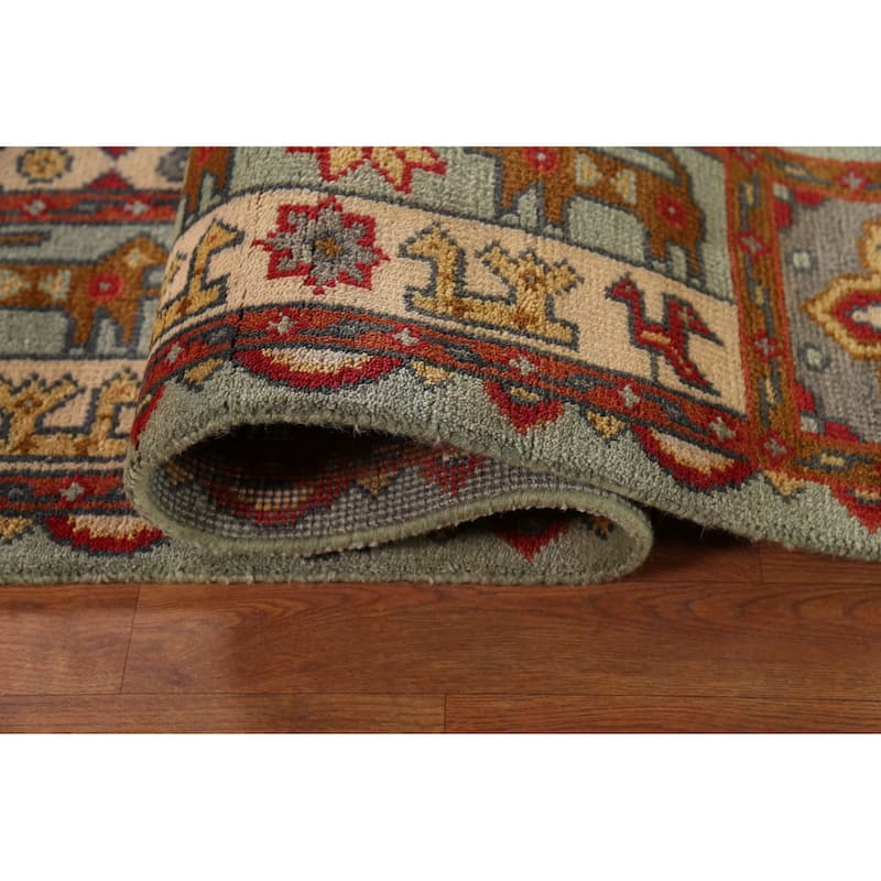 Tribal Green Geometric Heriz Serapi Area Rug Hand-Knotted Wool Carpet - 7'11"x 9'10"