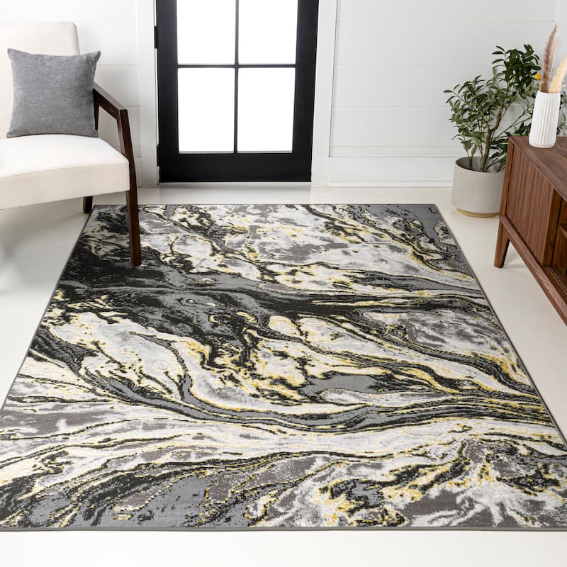 JONATHAN Y Batten Marbled Abstract Area Rug - 5 X 8 - Black/Yellow
