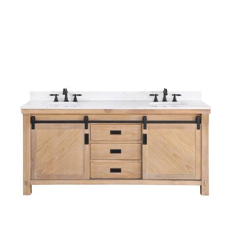 Cortes 72" Double Sink Bath Vanity in Weathered Pine with Countertop