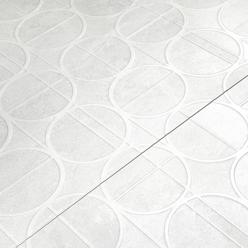 Imprint 16x48 in. Soft Cloud White Matte Ceramic Concentric Circle Large Wall Tile (15.5 sq ft/case, 3-Pack)