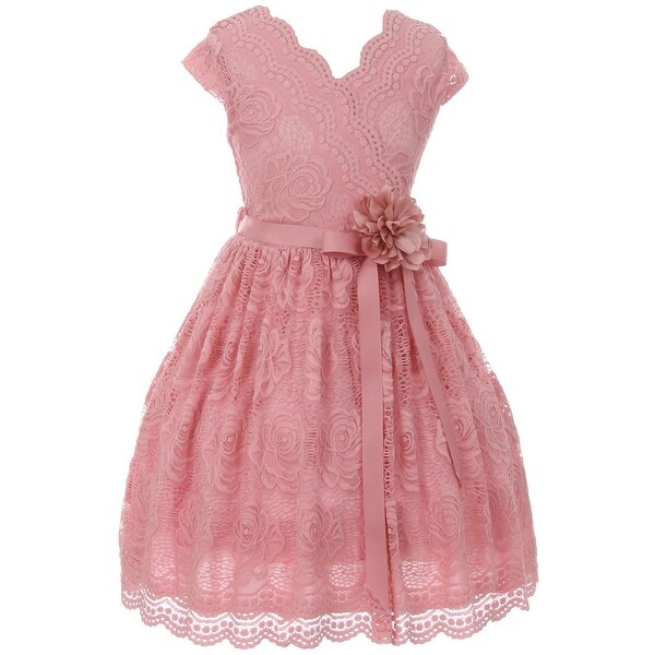 Flower Girl Dress Curly V-Neck Rose Embroidery AllOver Rose JKS 2066