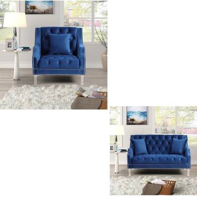 Morden Fort Luxury Classic America Living Room Velvet Set Chair, Loveseat,2 PCS