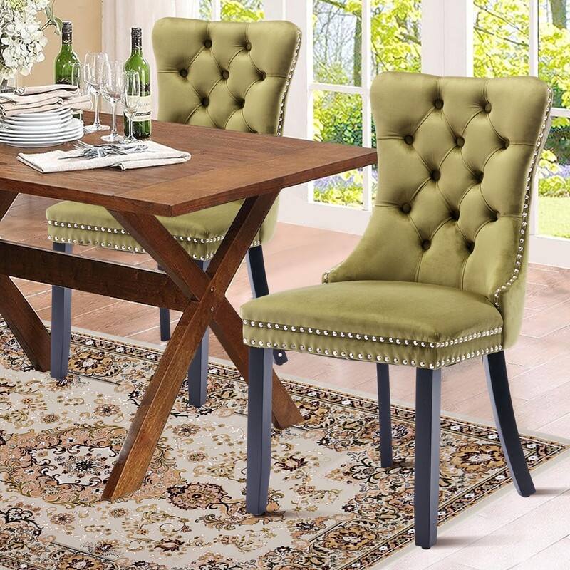 High-end Tufted Velvet Upholstered Nailhead Dining Chair Set of 6
