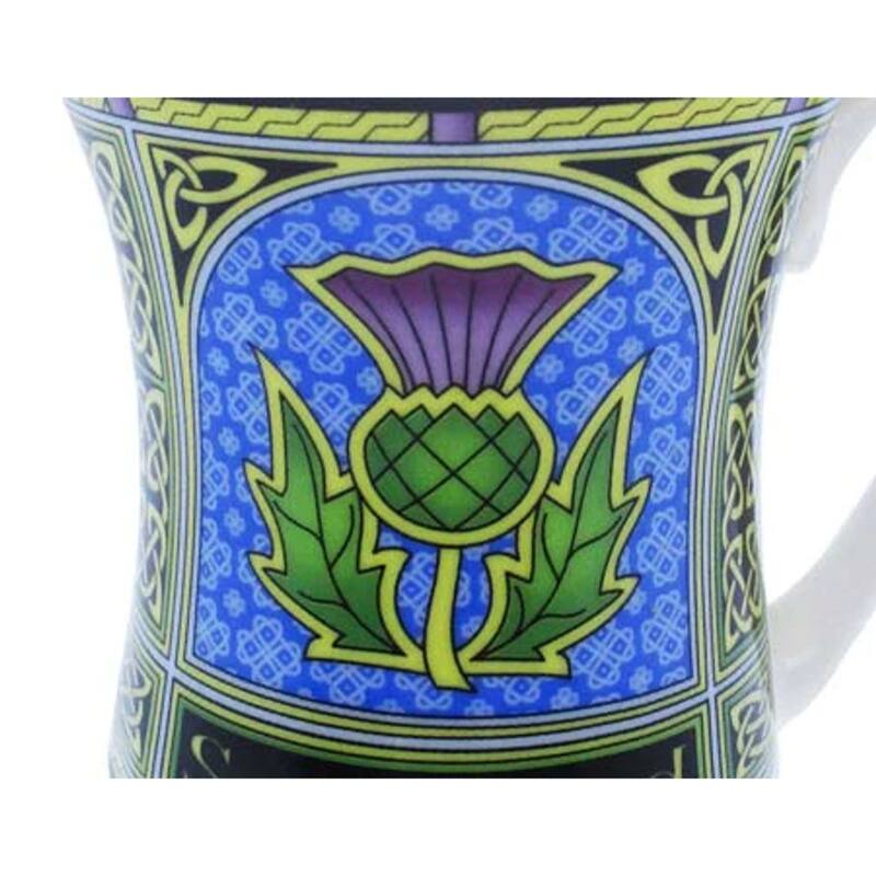11fl oz Scottish Heritage Bone China Coffee Mug with Thistle and Gold Celtic Knot Pattern Dishwasher Safe