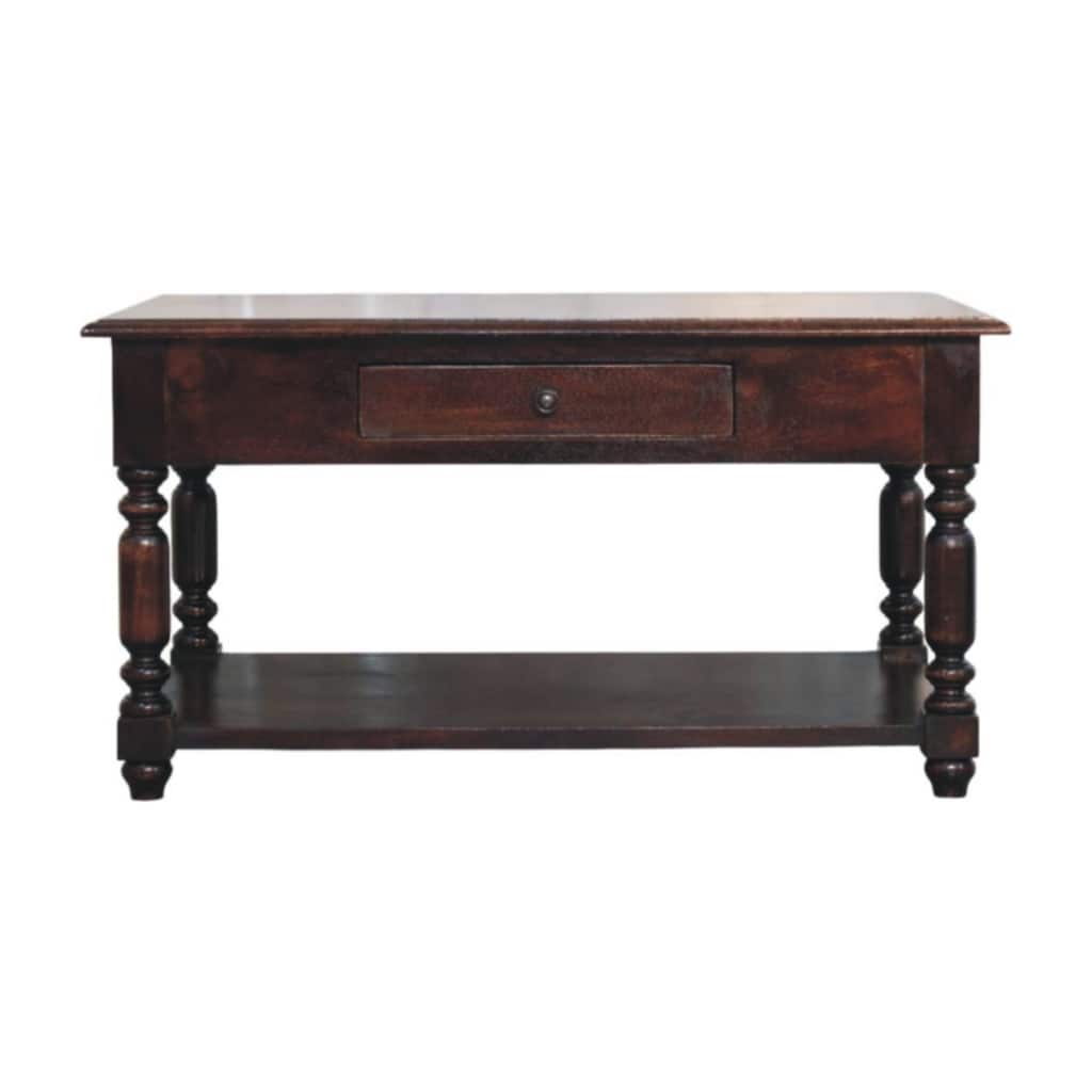 Artisan Furniture Solid Wood Turned Legs Cherry Console Table, Dark brown,1 Drawer,1 Storage area