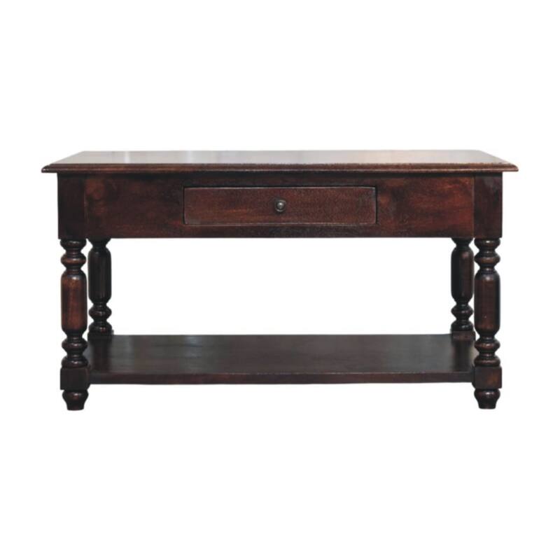Artisan Furniture Solid Wood Turned Legs Cherry Console Table, Dark brown,1 Drawer,1 Storage area
