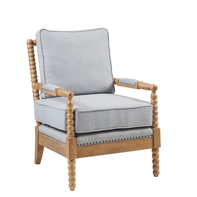 Roomfitters Accent Arm Chair, Solid Wood Frame, Upholstered Armchair with Nailhead Trim, Living Room Seating, Light Blue