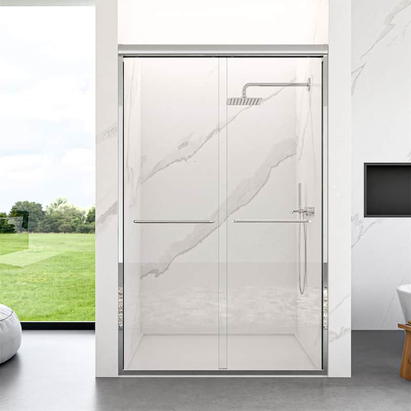 44"-48"W x72" H Semi-Frameless Double Sliding Shower Door - Chrome
