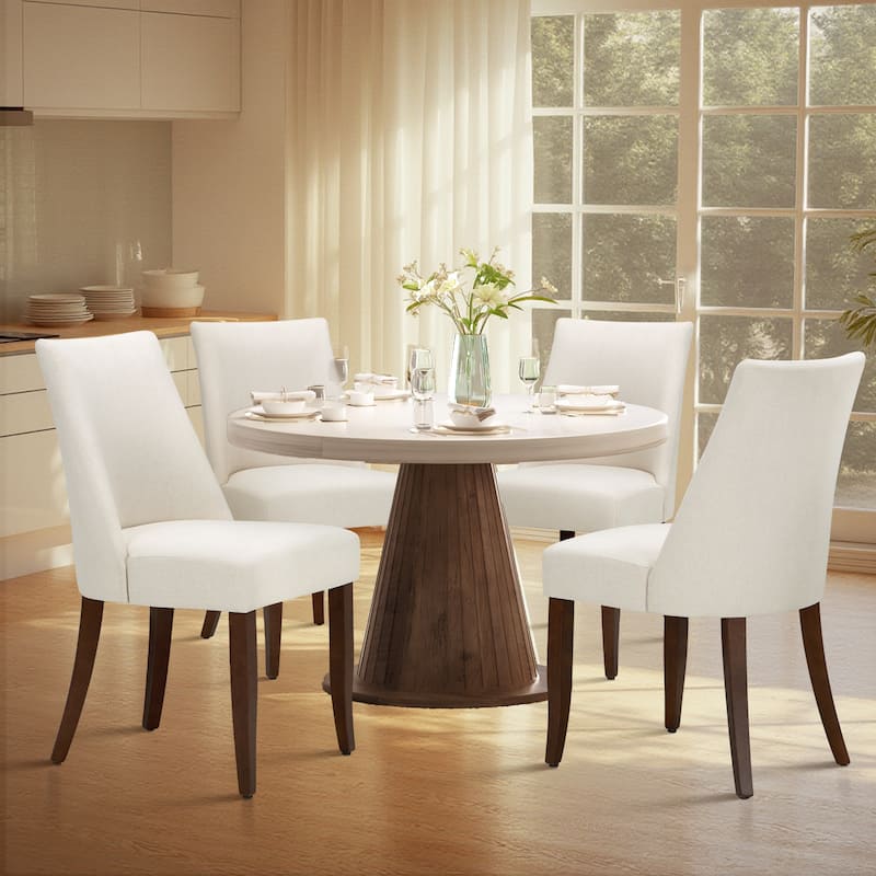 RENEWLINE Contemporary Dining Chair（Set of 2/4/6 - Upholstered Backrest & Wood Frame - Set of 4 - Beige