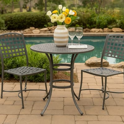 Mace Outdoor Patio Bar Table, 42 Inch Round Lattice Top, Aluminum, Gray