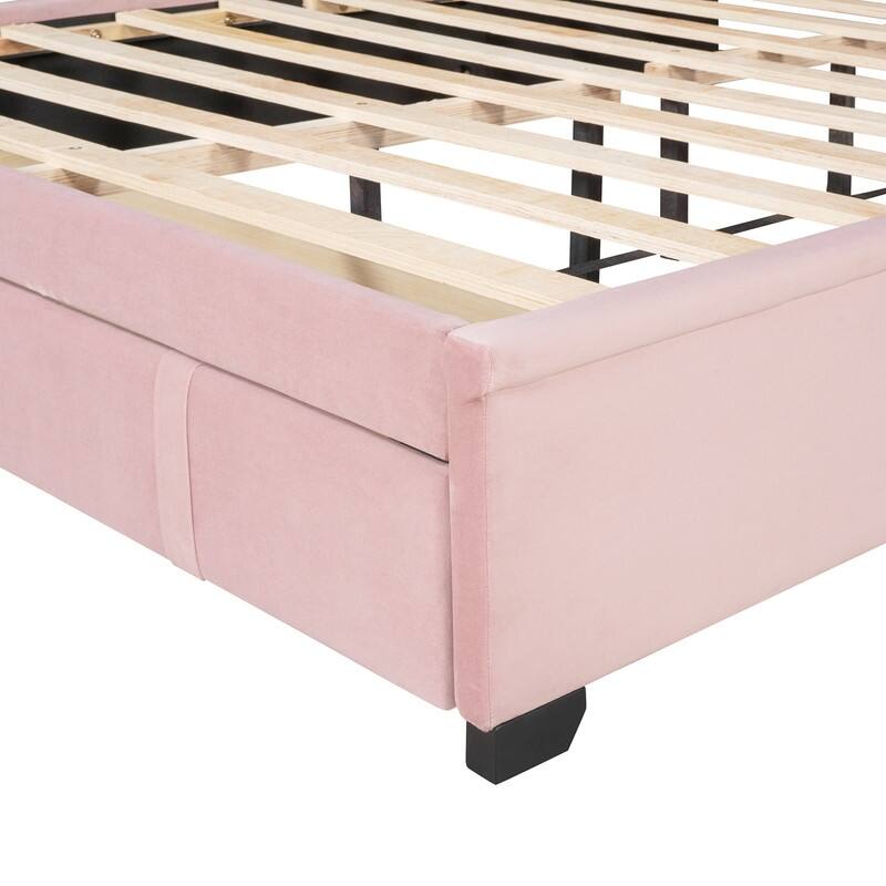 Queen Bed Frame with Storage Drawer, Velvet Upholstered Storage Bed with Button Tufted Headboard