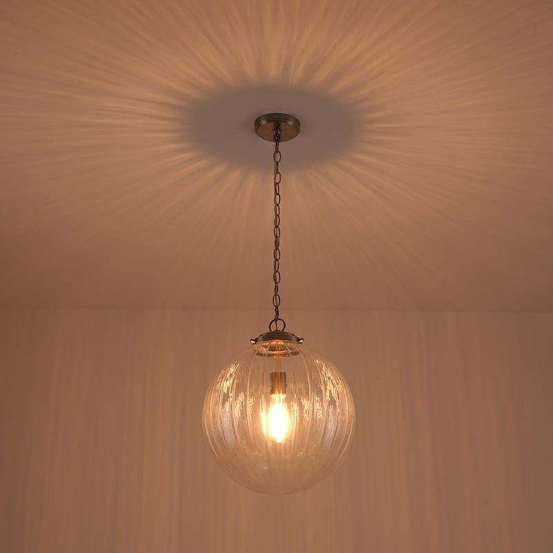 Modern 1-Light Striped Glass Globe Pendant For Kitchen Island - N/A