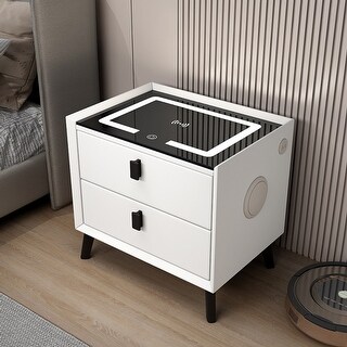 Solid Wood Smart Nightstands with Wireless Charging Station, USB Port, 3 Color LED Lights and Speaker