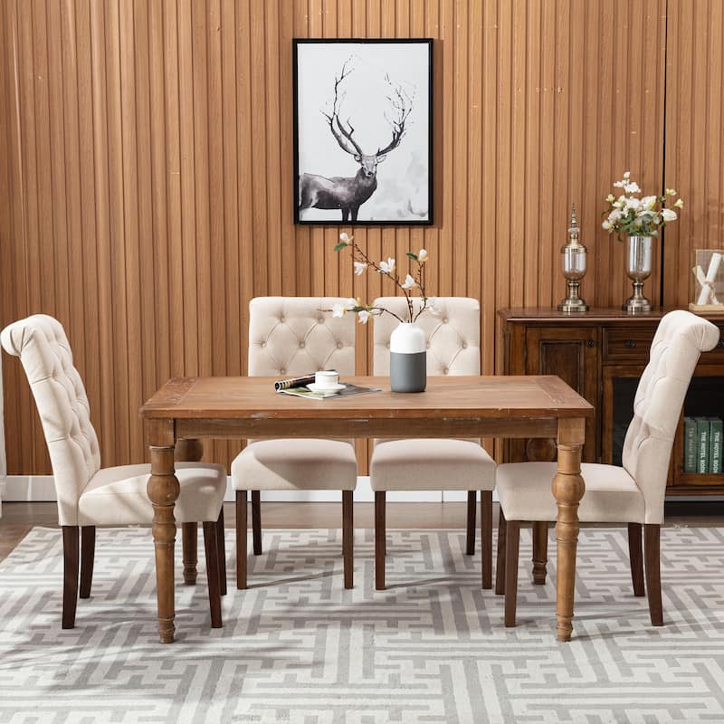 Tufted Parsons Upholstered Dining Side Chairs with Solid Wood Legs and Padded Seat