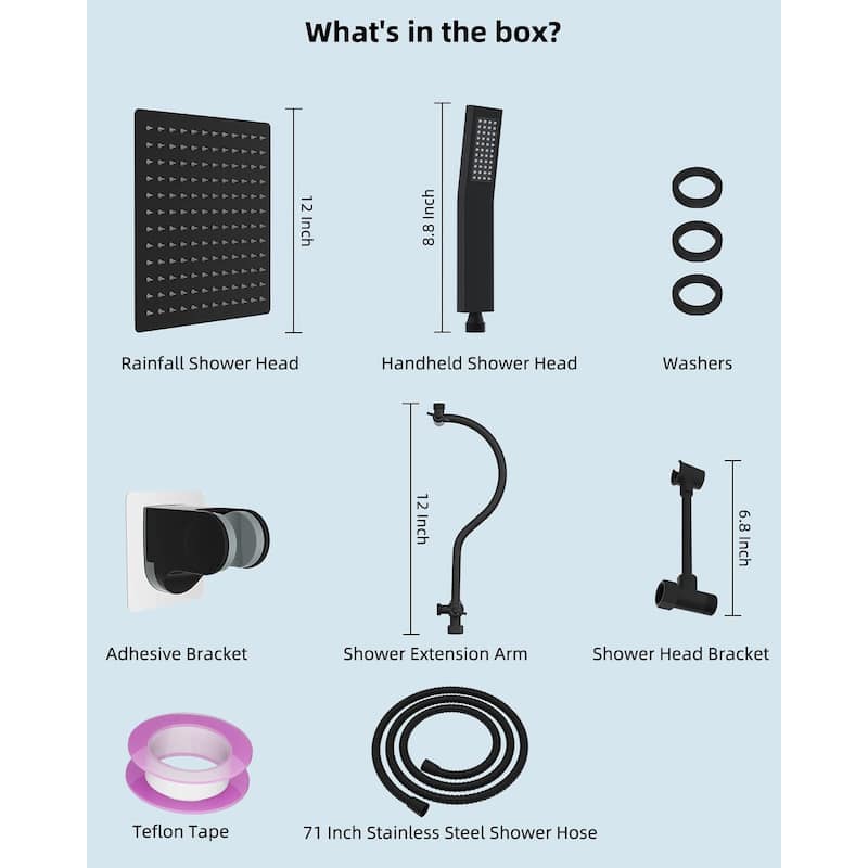 Metal 12" High Pressure Rain Shower Head with Handheld Shower Combo