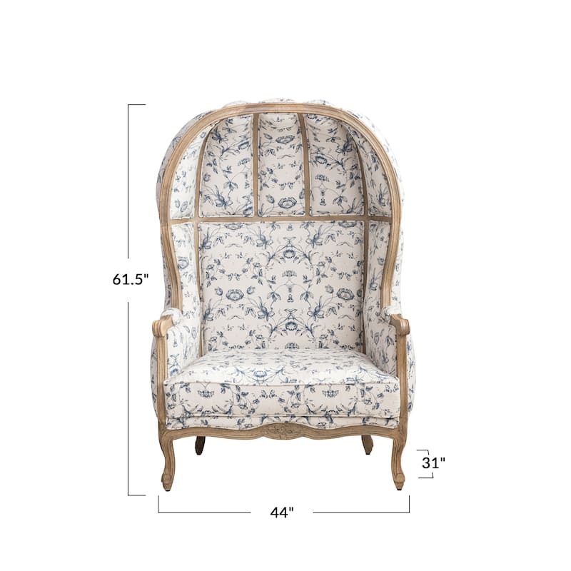 Cotton and Linen Upholstered Balloon Chair with Pattern - 44.0"L x 31.25"W x 61.5"H