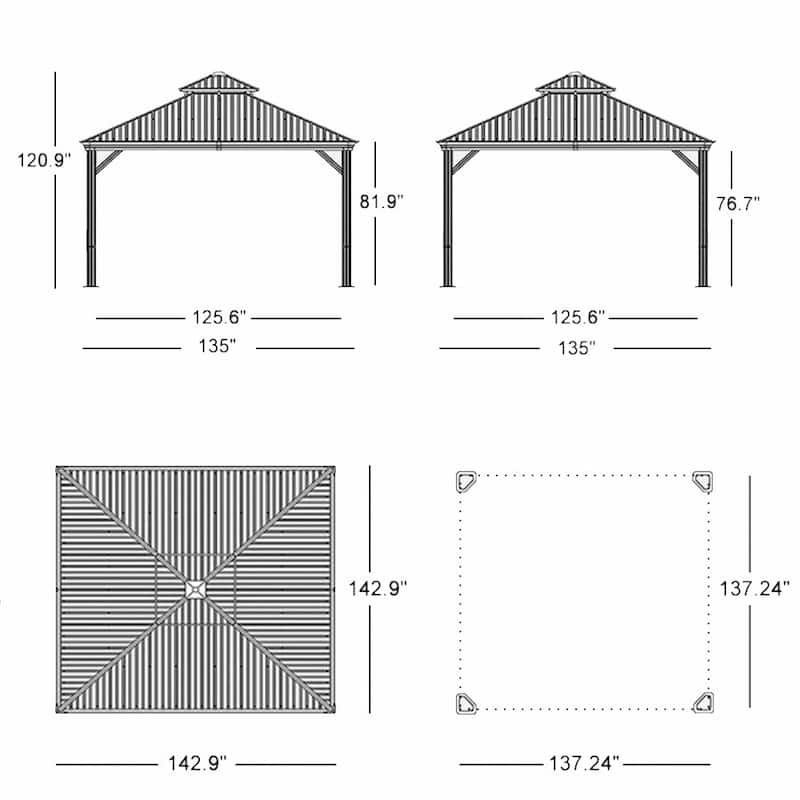 PURPLE LEAF Outdoor Galvanized Steel Hardtop Gazebo, Aluminum Frame Gazebo With Curtains