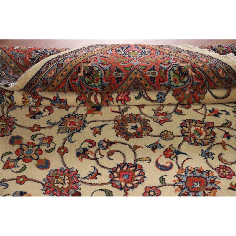 Hand Knotted Oriental 100% Wool Carpet Traditional All-Over Beige & Ivories Sarouk Area Rug - 9' 10'' X 6' 7''