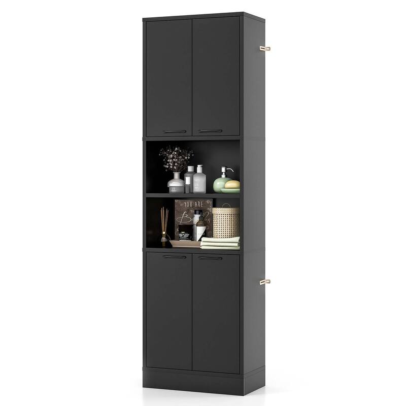 Costway 75" Tall Bathroom Storage Cabinet with 4 Doors & 2 Open - See Details - Black