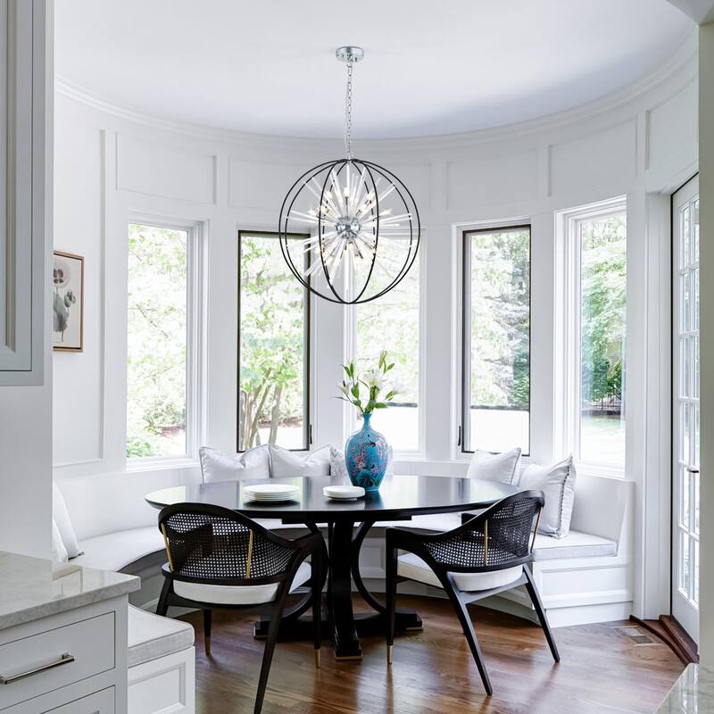 Modern Chandelier 35" 10-light Black and Silver Orb