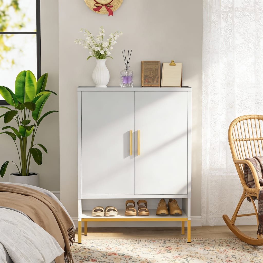 40" Tall 2-Door Metal Shoe Cabinet - 7-Tier Hidden Organizer with Adjustable Shelves for Entryway, Closet, Bedroom