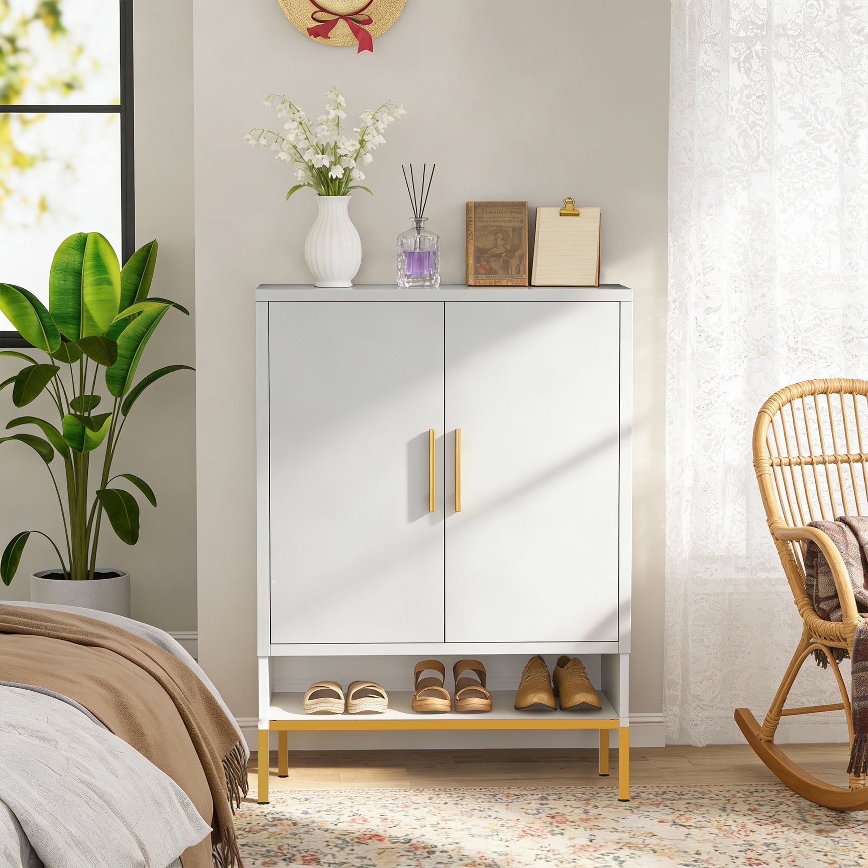 Ellis Modern 40'' Tall 7-Tier Shoe Cabinet with Adjustable Shelves and Metal Frame for Versatile Use by GDFStudio