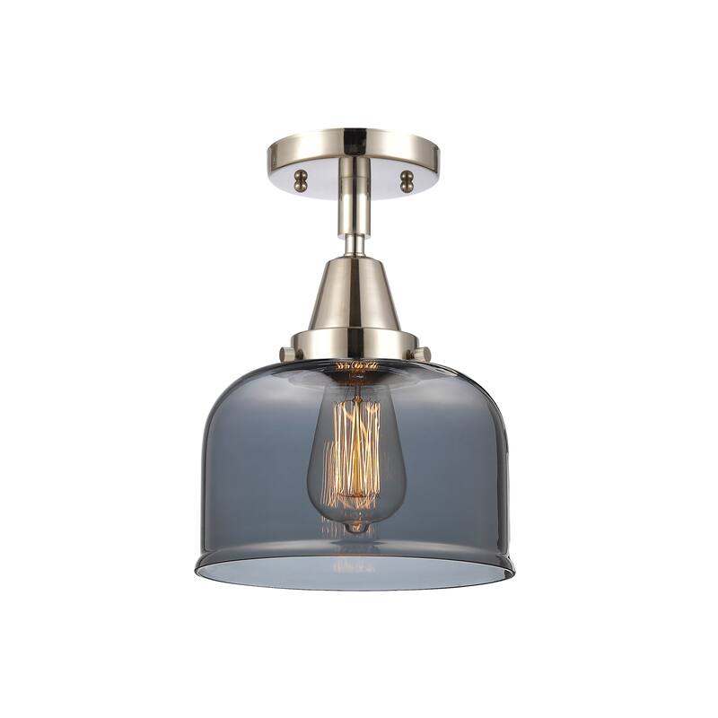 Innovations Lighting Caden Bell - 1 Light 8" Flush Mount - Polished Nickel/Light Smoke