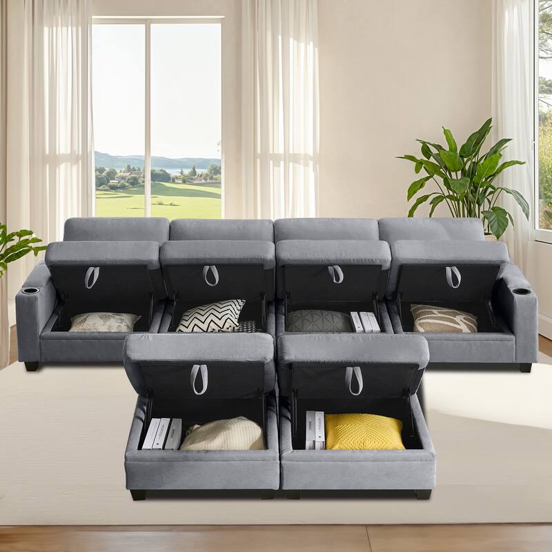Chenille Sectional Sofa, Hidden Storage & Modular Design