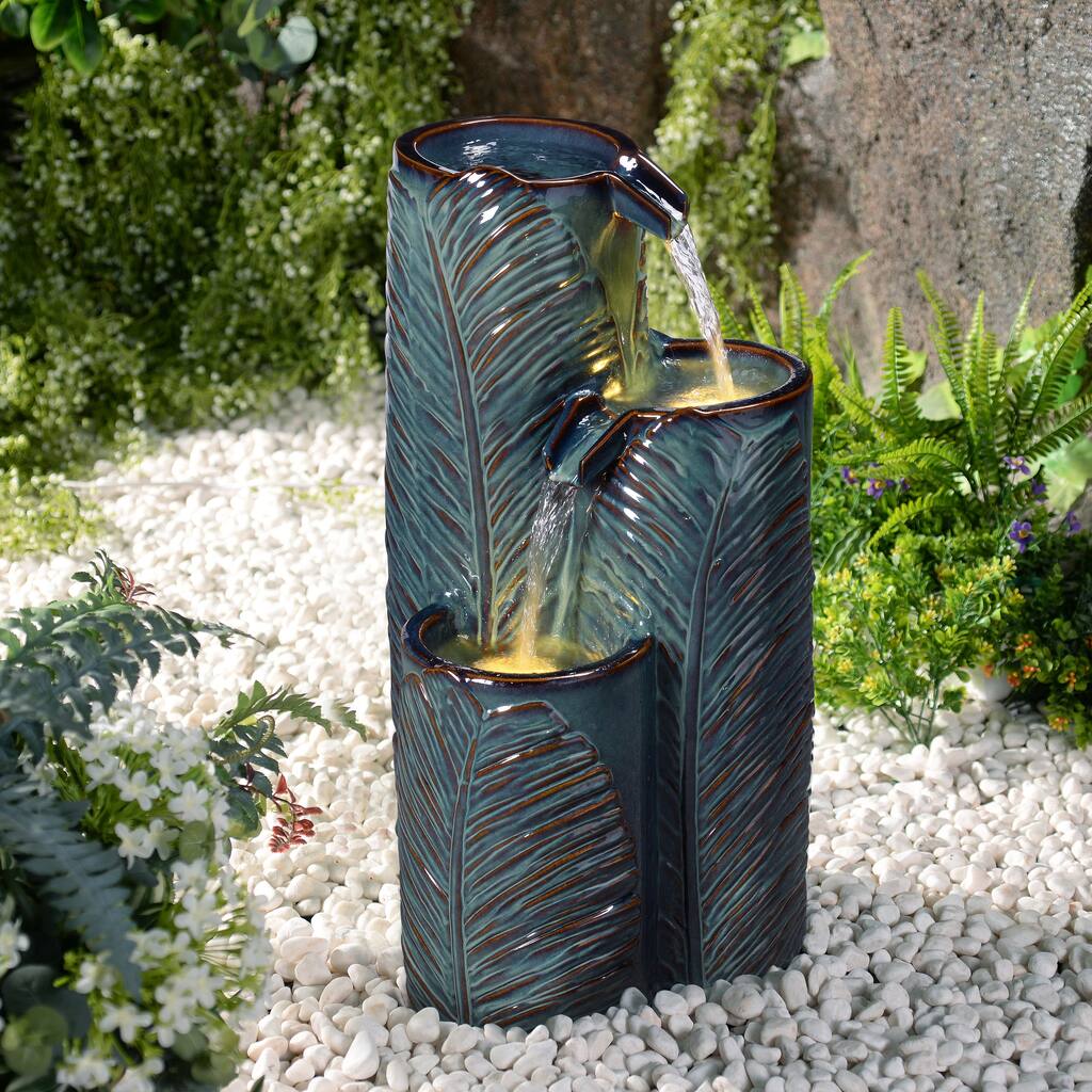 Reiley Blue Teal Brown Glaze Tiered Floor Fountain - 13" x 25"