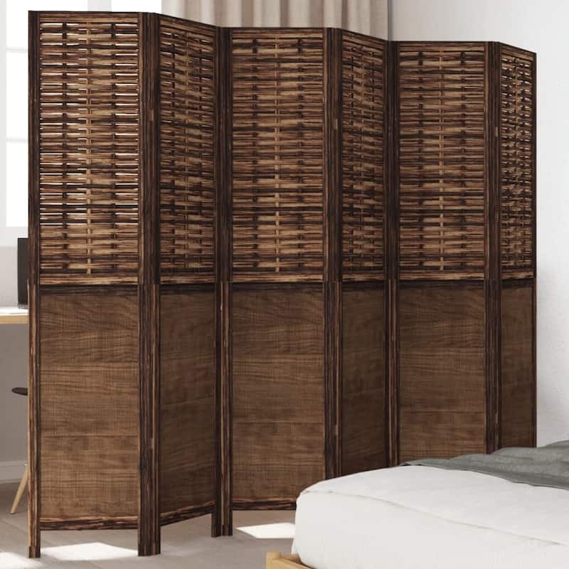 vidaXL Room Divider Privacy Screen Living Room Dark Brown Solid Wood Paulownia - 15.7" x 70.9" - Dark brown 6 panels