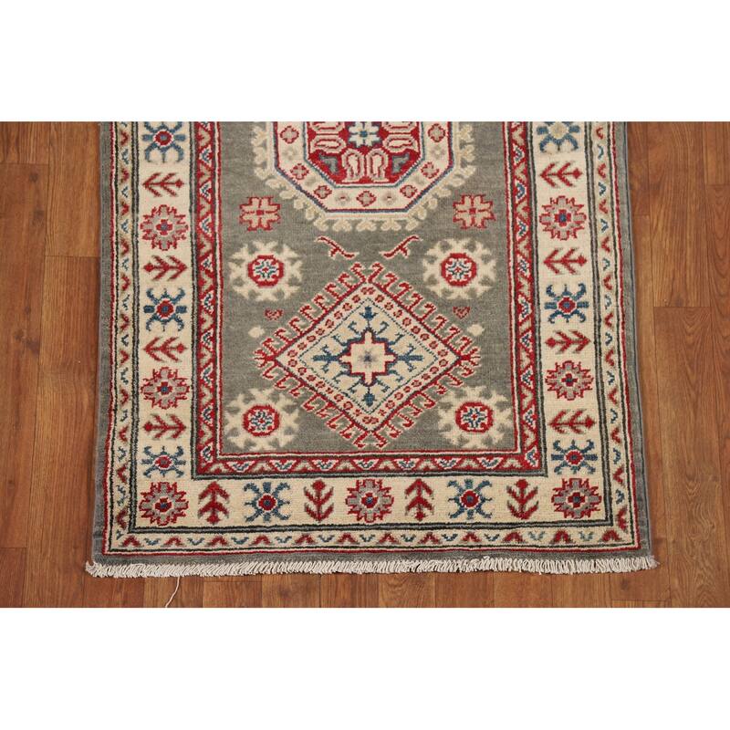Geometric Kazak Runner Rug Handmade Traditional Wool Carpet - 2'8" x 16'4"