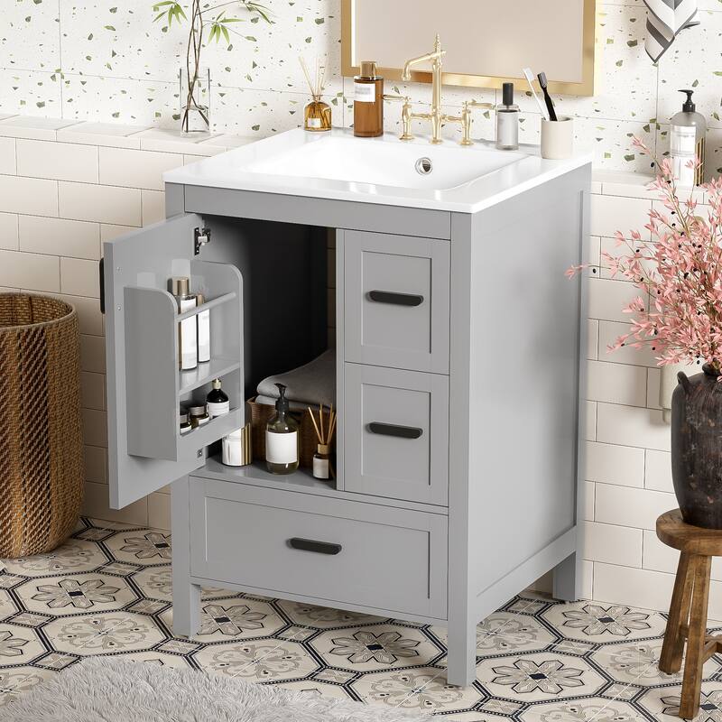 GDFStudio - Seren Bathroom Vanity with Ceramic Sink, Soft-Close Door, Shelf & 1 Drawer