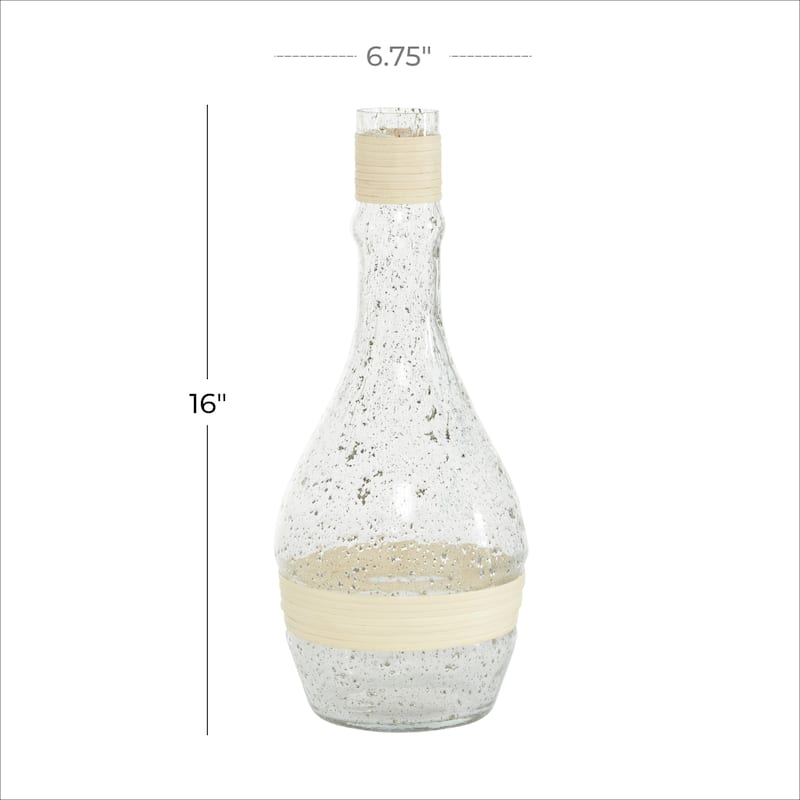 Glass Handmade Vase with Rattan Accents - Clear or Black