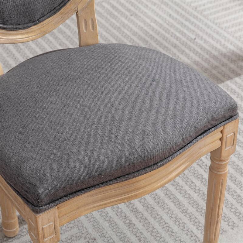 Set of 2 French Style Linen Upholstered Dining Chairs with Wood Legs