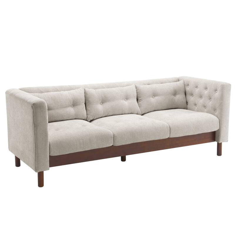 Modern Sofa Couch, 78" Upholstered Loveseat Sofa, Tufted 3-seat Couch with Wooden Legs Luxury Leisure Sofa for Living Room
