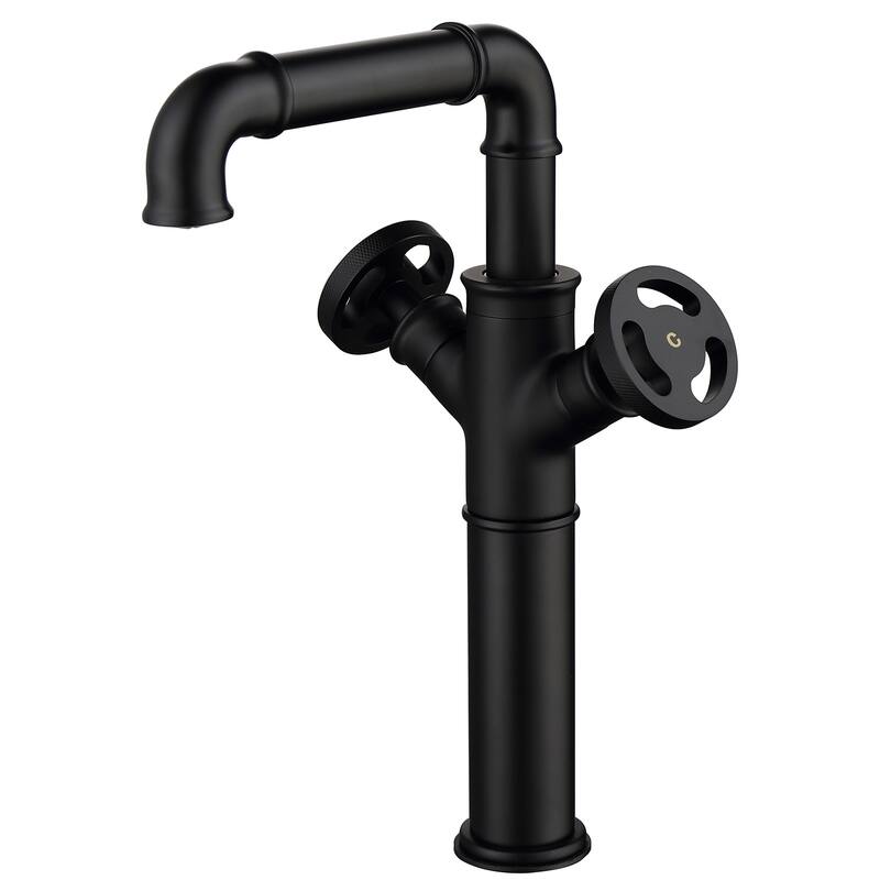 2 Handle Single Hole Matte Black Vessel Sink Bathroom Faucet in Black/Gold - Matte Black