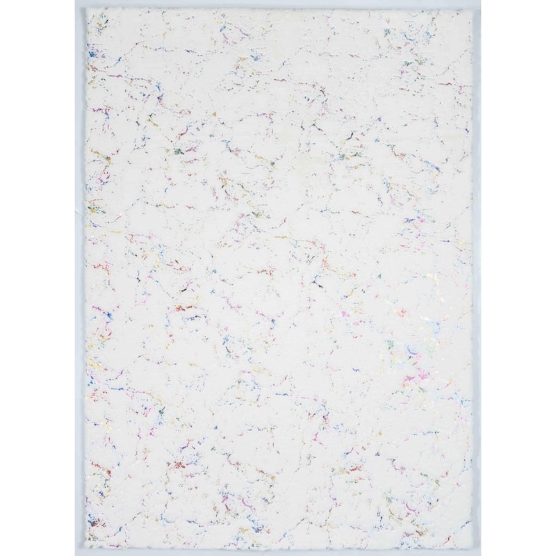 Chryso Collection Abstract Faux-Fur Rug with Foil - 5' X 7' - White/Colorful Foil