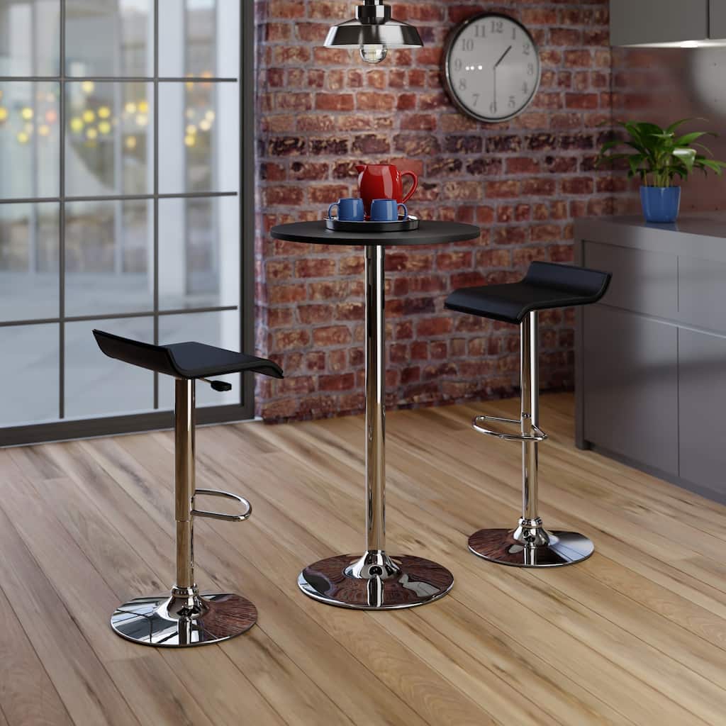 3-Pc Pub Table with Adjustable Swivel Stools, Black and Chrome - 23.62 x 23.62 x 39.76 inches