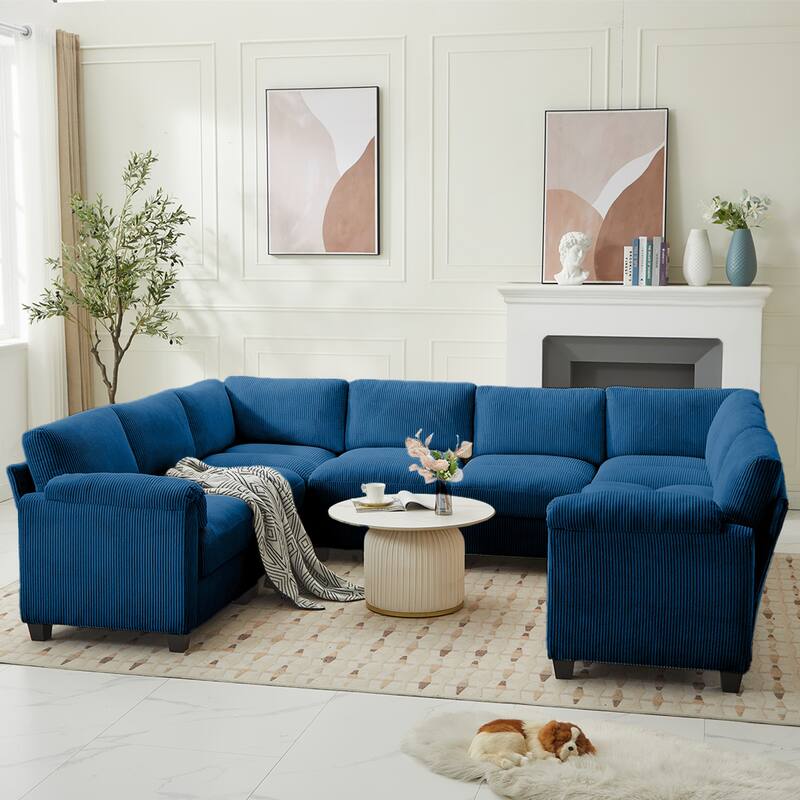 Multi-Seater Corduroy Sectional Sofa, Soft & Comfortable Corner Sofa