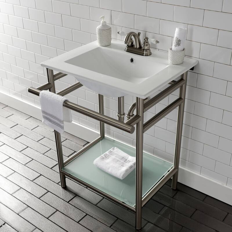 Kingston Brass 24" Rectangular Ceramic, Glass, Stainless Steel Console