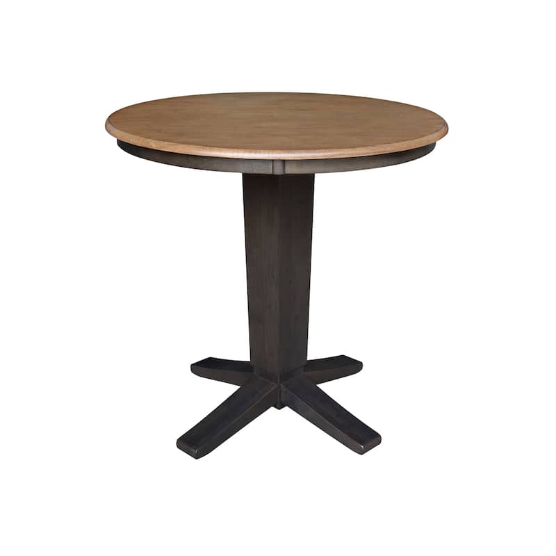 36 in Solid Wood Round Top Counter Height Pedestal Dining Table - Hickory/Washed Coal