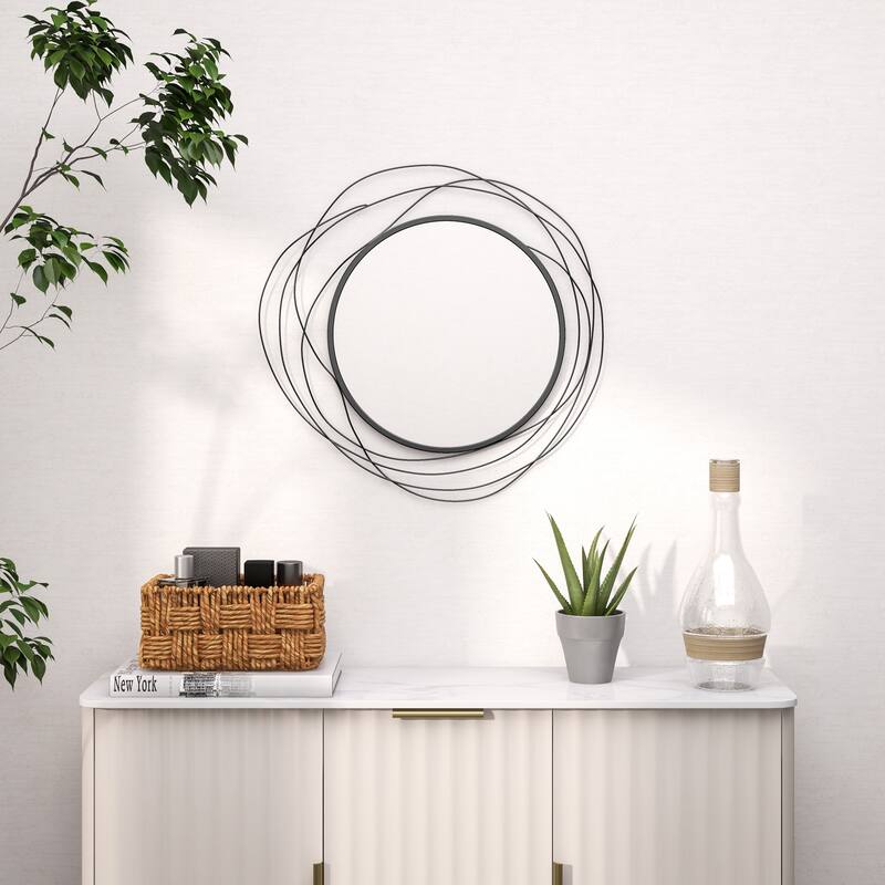 HOMCOM Decorative Wall Mirror, 25.6" Circle Mirror Decor, Modern Metal Wall Art for Living Room, Bedroom and Dining Room - Black