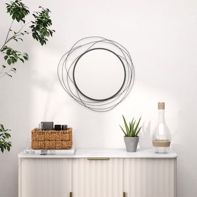 HOMCOM Decorative Wall Mirror, 25.6" Circle Mirror Decor, Modern Metal Wall Art for Living Room, Bedroom and Dining Room