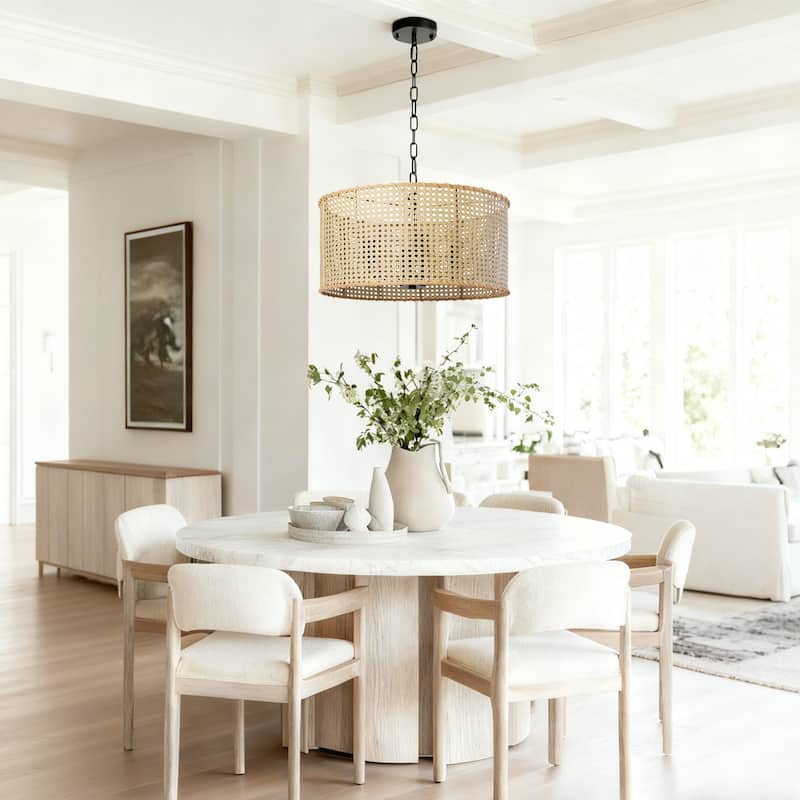 4-Light Dimmable Bohemian Hand Woven Drum Chandelier - 17.7"