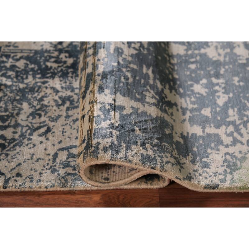 Contemporary Abstract Oriental Foyer Rug Hand-Knotted Grey Wool Carpet - 3'1"x 6'5"