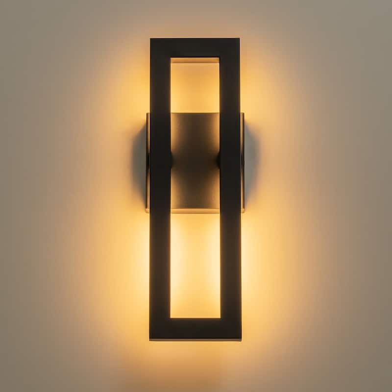 14 in. Modern Black Linear Square Outdoor Wall Light Integrated LED Waterproof Lantern Wall Sconce